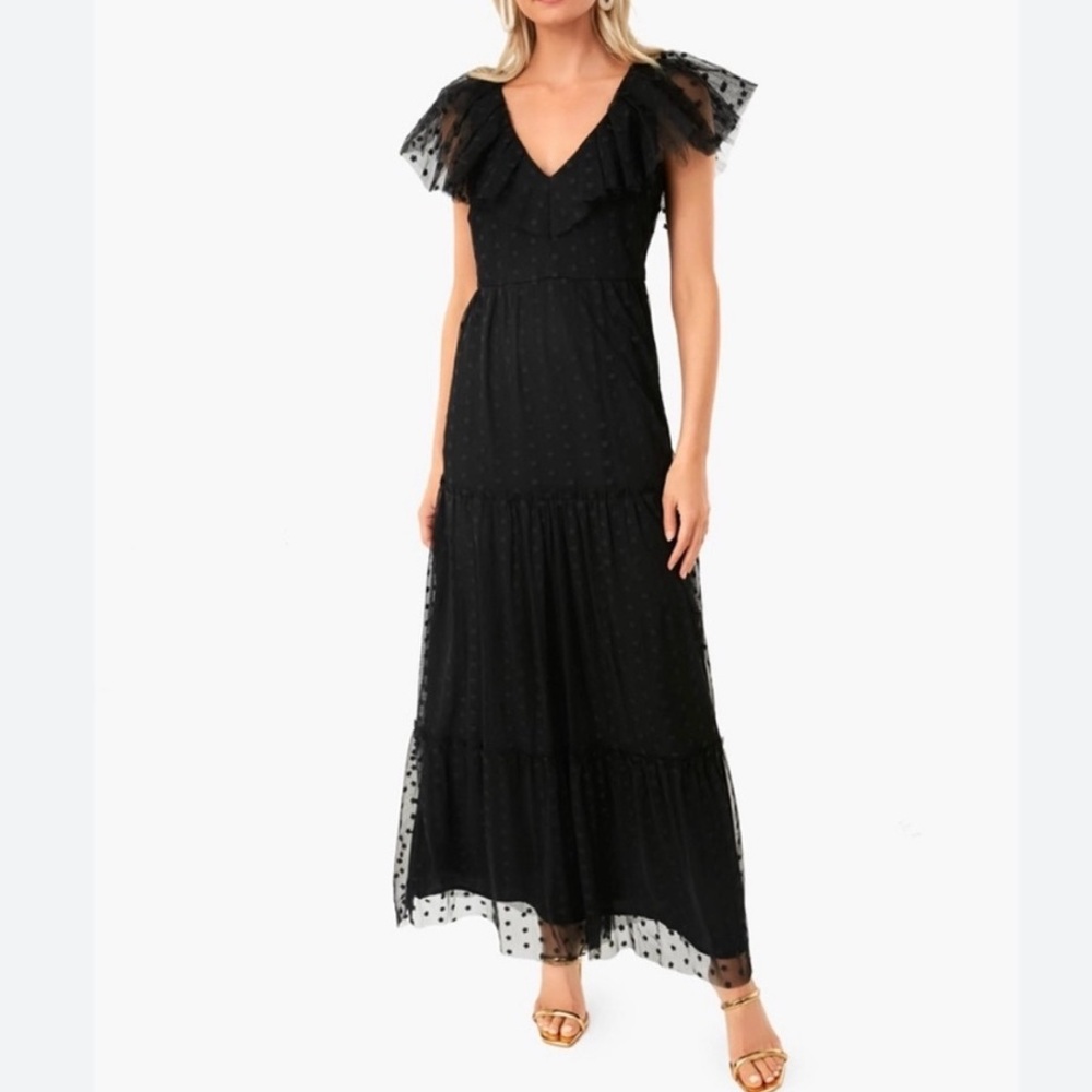 Tuckernuck Black Tulle Polka Dot Maxi Dress